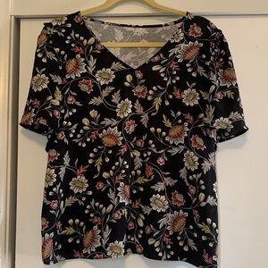 LOFT Black Floral Short Sleeve Top